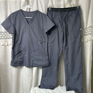 EON Gray Scrub Set - V-Neck Top & Drawstring Pants